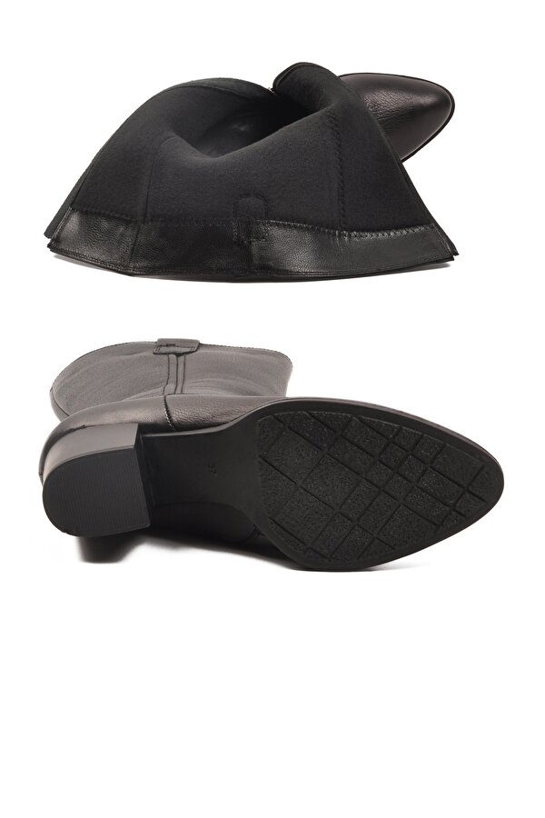 Aspor Siyah Hakiki Deri Fermuarlı Polarlı Kadın Topuklu Çizme