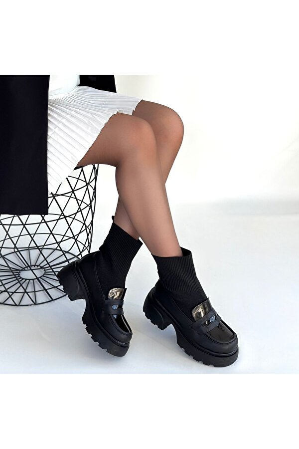 Siyah Streçli Kadın Topuklu Bot