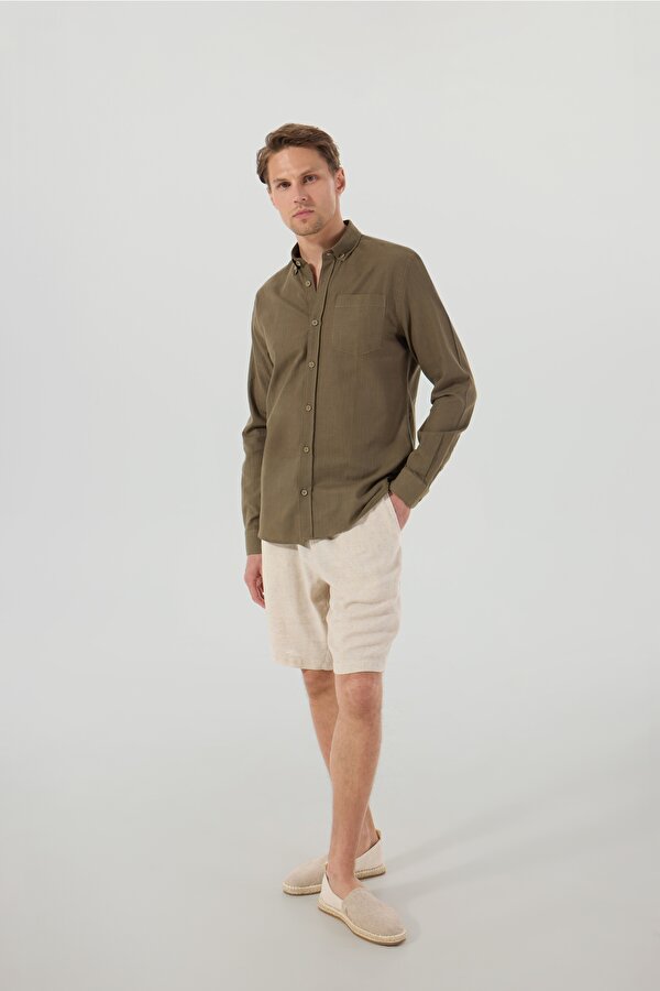 Bağlamalı Bel Basic Bej Erkek Bermuda Şort PBF5SM-SHT 9540