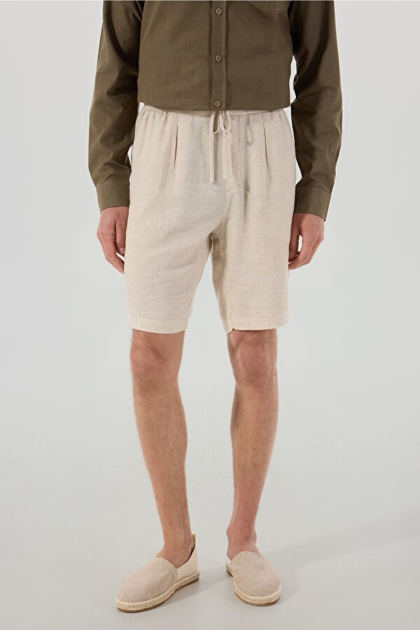 Bağlamalı Bel Basic Bej Erkek Bermuda Şort PBF5SM-SHT 9540