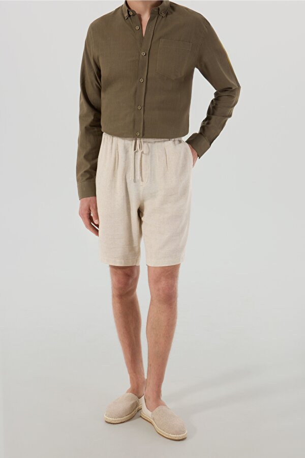 Bağlamalı Bel Basic Bej Erkek Bermuda Şort PBF5SM-SHT 9540