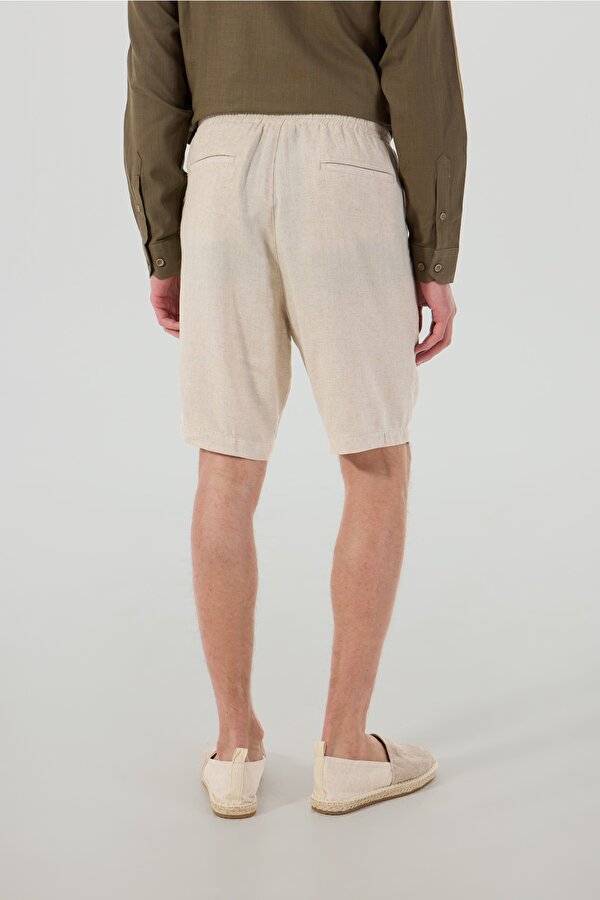 Bağlamalı Bel Basic Bej Erkek Bermuda Şort PBF5SM-SHT 9540