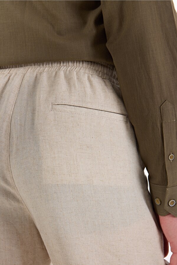 Bağlamalı Bel Basic Bej Erkek Bermuda Şort PBF5SM-SHT 9540