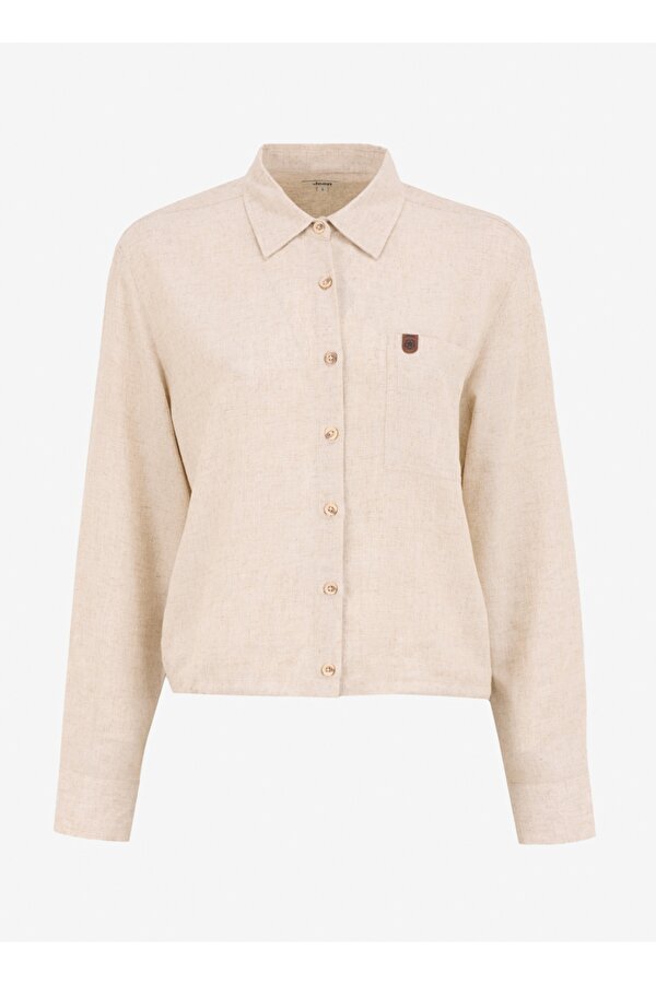 Crop Gömlek Yaka Düz Bej Kadın Gömlek J5SL-GML7111