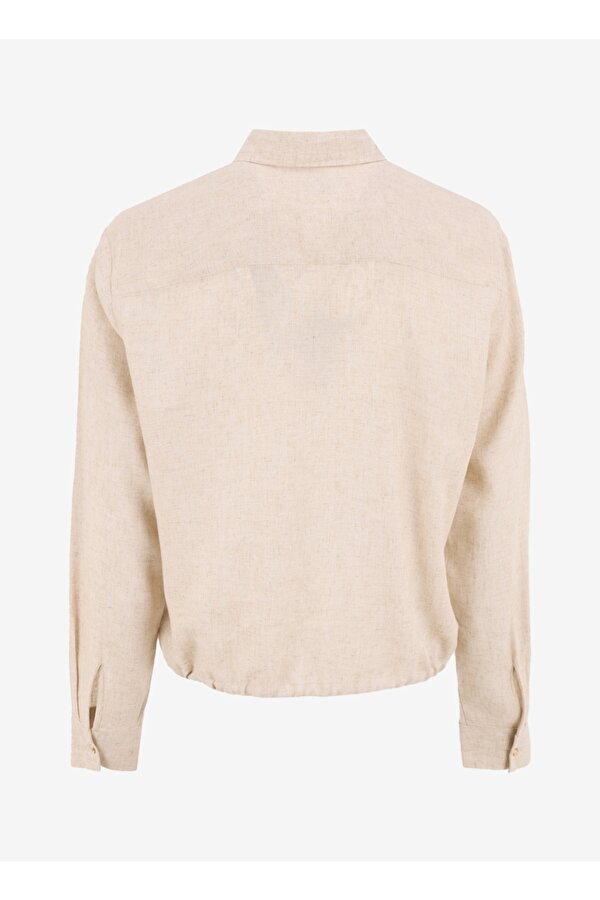 Crop Gömlek Yaka Düz Bej Kadın Gömlek J5SL-GML7111