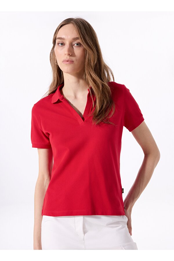 Düz Kırmızı Kadın Polo T-Shirt