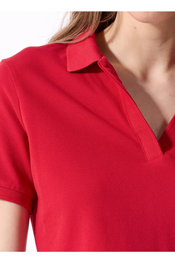 Düz Kırmızı Kadın Polo T-Shirt