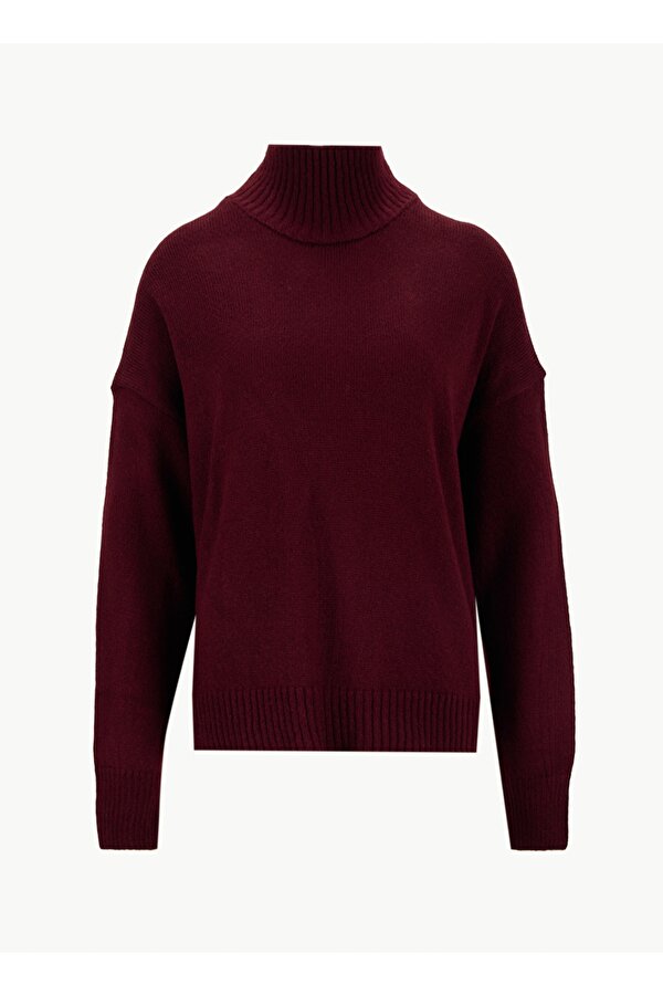 Yarım balıkçı Yaka Relaxed Düz Bordo Kadın Kazak F5WL-KZK0405