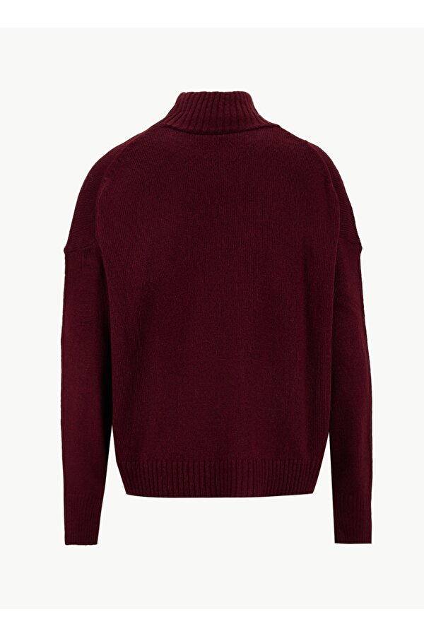 Yarım balıkçı Yaka Relaxed Düz Bordo Kadın Kazak F5WL-KZK0405