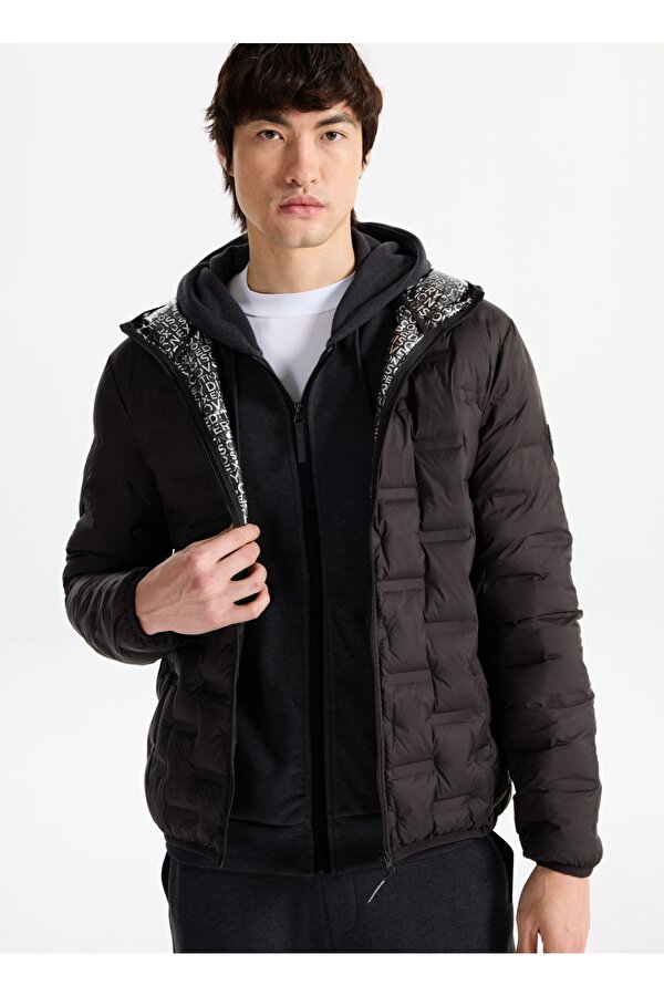 D5WM-MNT3730 Siyah Kapüşon Yaka Basic Kapitone Erkek Şişme Mont