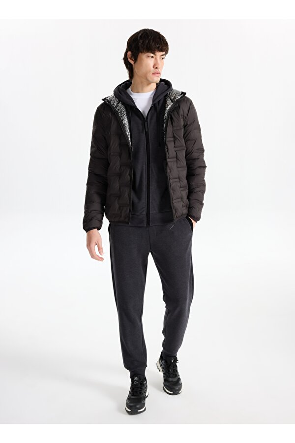 D5WM-MNT3730 Siyah Kapüşon Yaka Basic Kapitone Erkek Şişme Mont