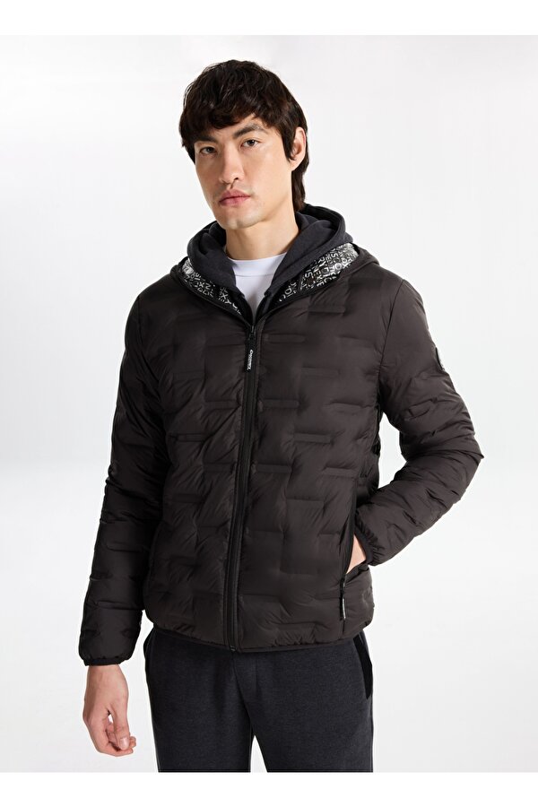 D5WM-MNT3730 Siyah Kapüşon Yaka Basic Kapitone Erkek Şişme Mont