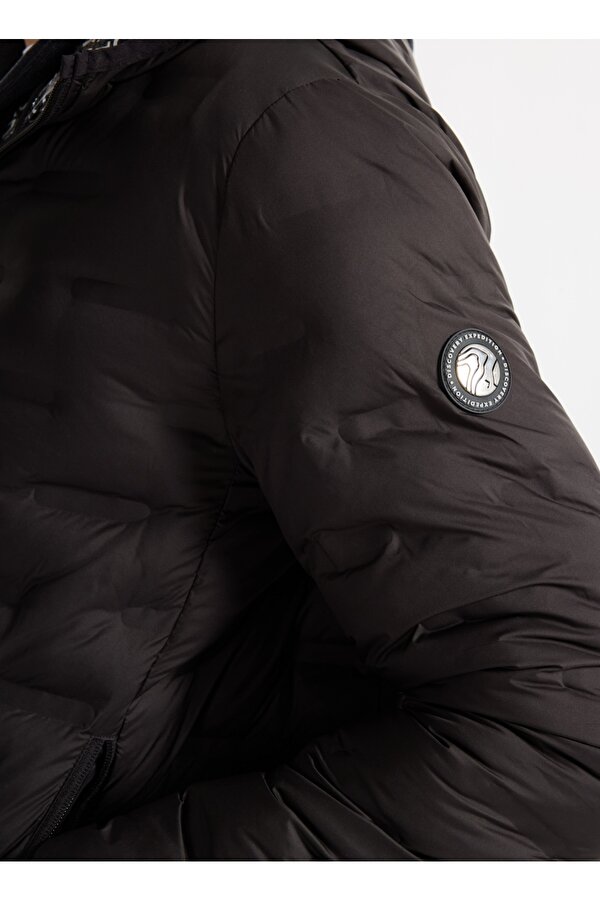 D5WM-MNT3730 Siyah Kapüşon Yaka Basic Kapitone Erkek Şişme Mont