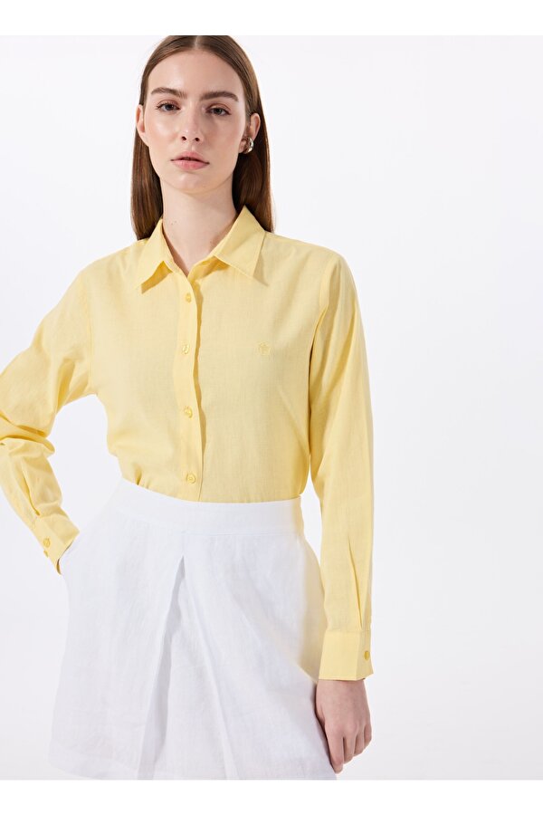 Relaxed Gömlek Yaka Düz Sarı Kadın Gömlek J5SL-GML7153