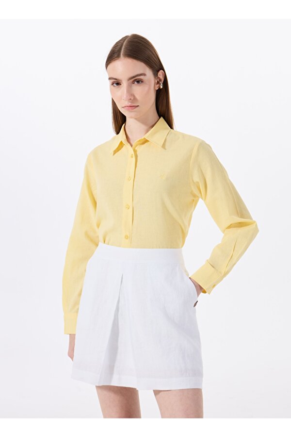 Relaxed Gömlek Yaka Düz Sarı Kadın Gömlek J5SL-GML7153