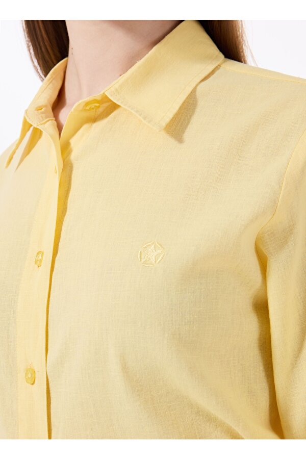 Relaxed Gömlek Yaka Düz Sarı Kadın Gömlek J5SL-GML7153