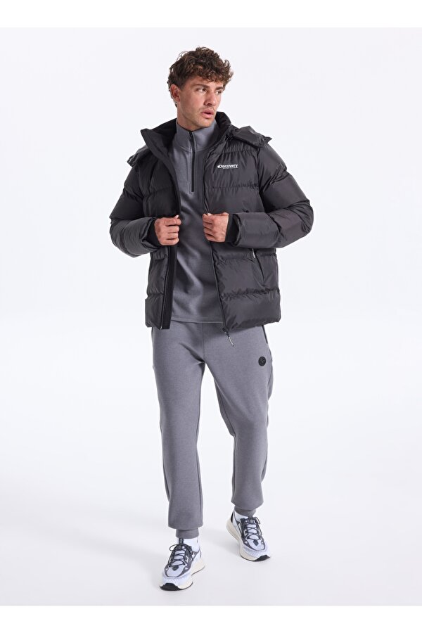 D5WM-MNT3642 Siyah Kapüşon Yaka Relaxed Düz Erkek Şişme Mont