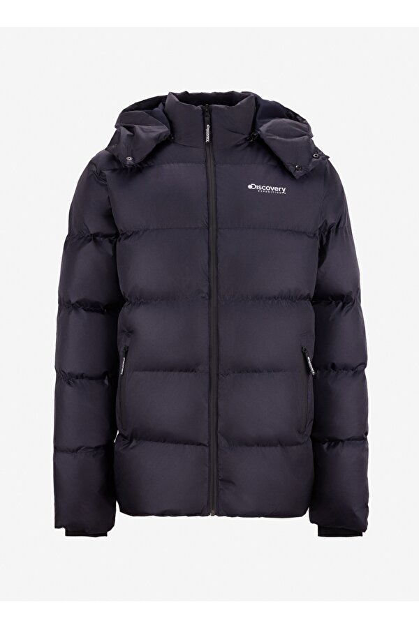 D5WM-MNT3642 Lacivert Kapüşon Yaka Relaxed Düz Erkek Şişme Mont