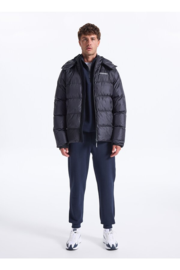 D5WM-MNT3642 Lacivert Kapüşon Yaka Relaxed Düz Erkek Şişme Mont