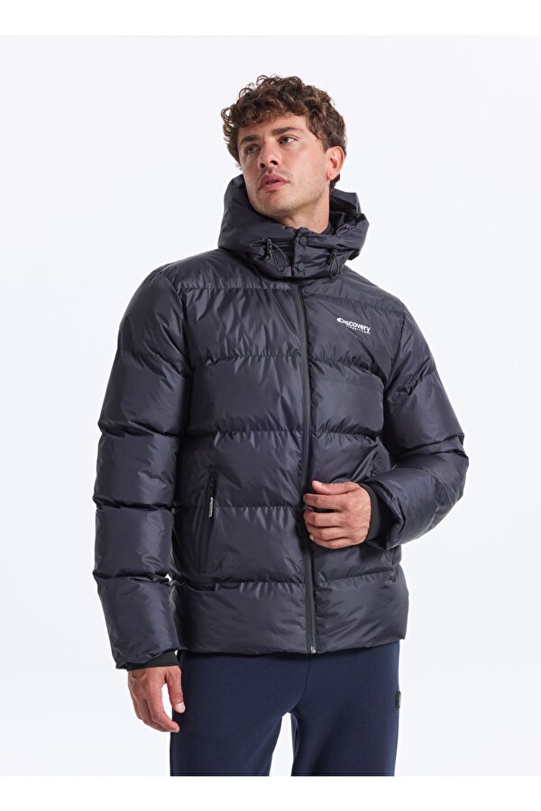 D5WM-MNT3642 Lacivert Kapüşon Yaka Relaxed Düz Erkek Şişme Mont