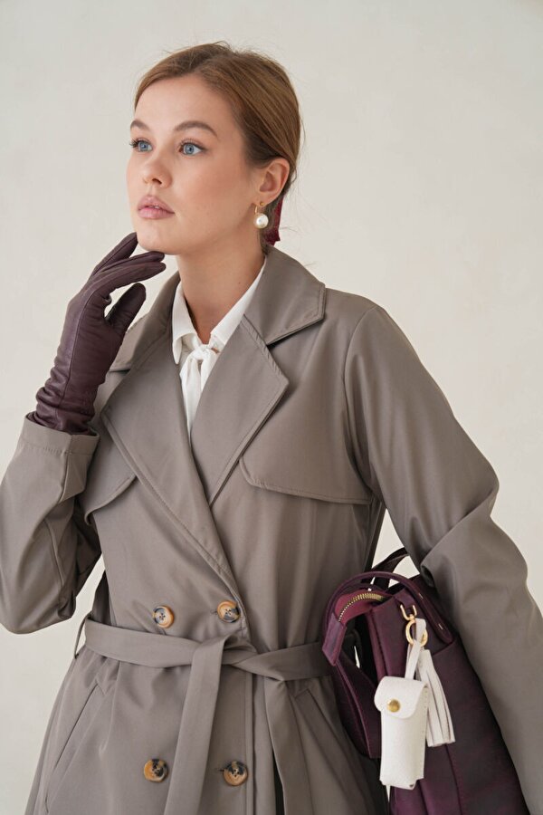 Su Geçirmez Kruvaze Yaka Sık Dokuma Kadın Trençkot