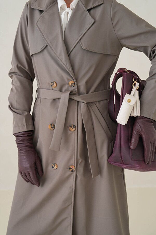 Su Geçirmez Kruvaze Yaka Sık Dokuma Kadın Trençkot