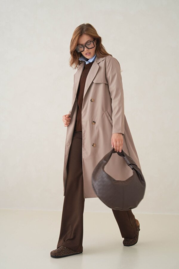 Su Geçirmez Kruvaze Yaka Sık Dokuma Kadın Trençkot