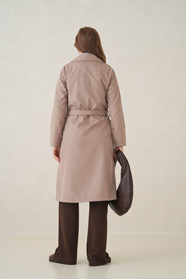 Su Geçirmez Kruvaze Yaka Sık Dokuma Kadın Trençkot