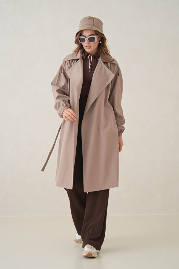 Su Geçirmez Kruvaze Yaka Sık Dokuma Kadın Trençkot