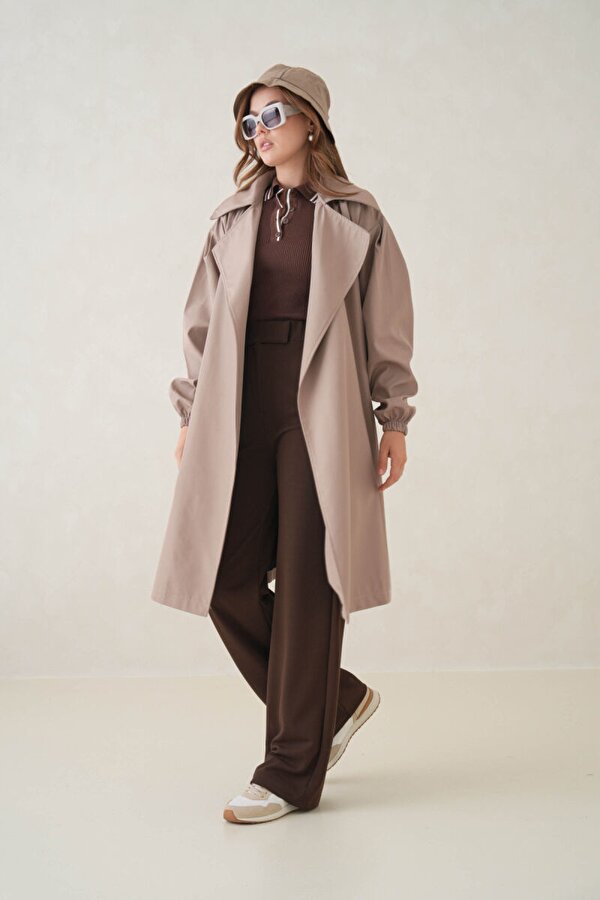 Su Geçirmez Kruvaze Yaka Sık Dokuma Kadın Trençkot