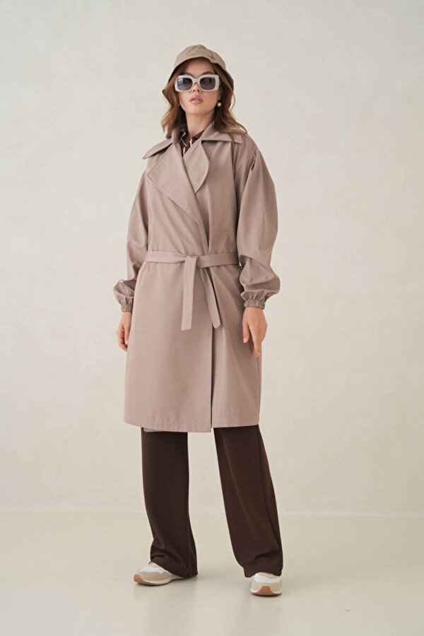 Su Geçirmez Kruvaze Yaka Sık Dokuma Kadın Trençkot