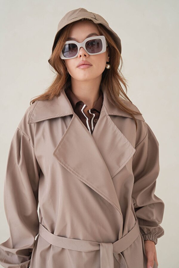 Su Geçirmez Kruvaze Yaka Sık Dokuma Kadın Trençkot