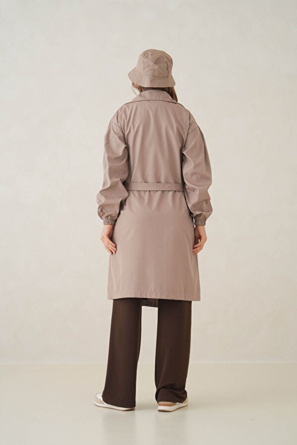 Su Geçirmez Kruvaze Yaka Sık Dokuma Kadın Trençkot