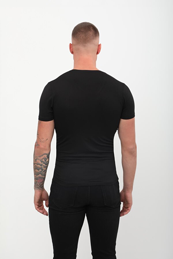 V Yaka Basic Tişört Siyah