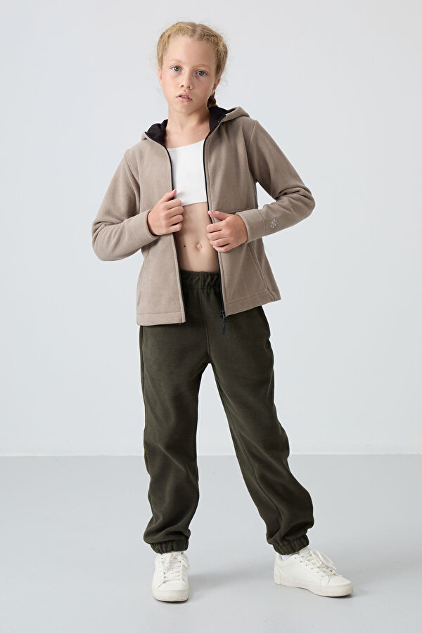 Standart Fit Kapüşonlu 2li Paket Haki-Koyu Bej Kız Çocuk Sweatshirt - 75152