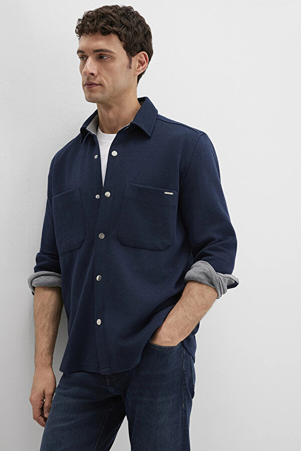 Erkek Çift Cepli Pamuklu Uzun Kol Gömlek M0211771 Lacivert