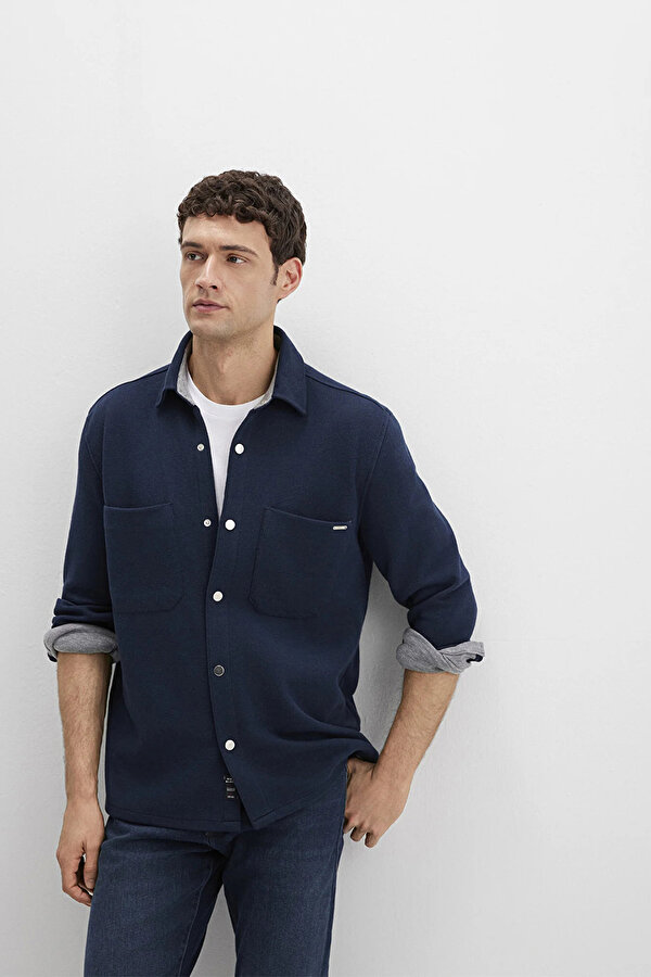 Erkek Çift Cepli Pamuklu Uzun Kol Gömlek M0211771 Lacivert