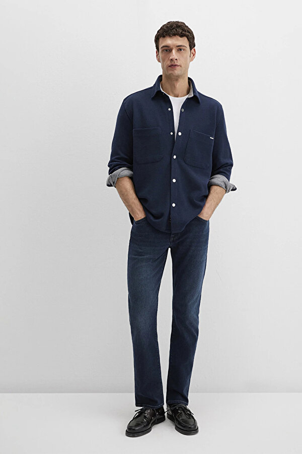 Erkek Çift Cepli Pamuklu Uzun Kol Gömlek M0211771 Lacivert