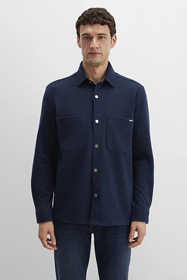Erkek Çift Cepli Pamuklu Uzun Kol Gömlek M0211771 Lacivert