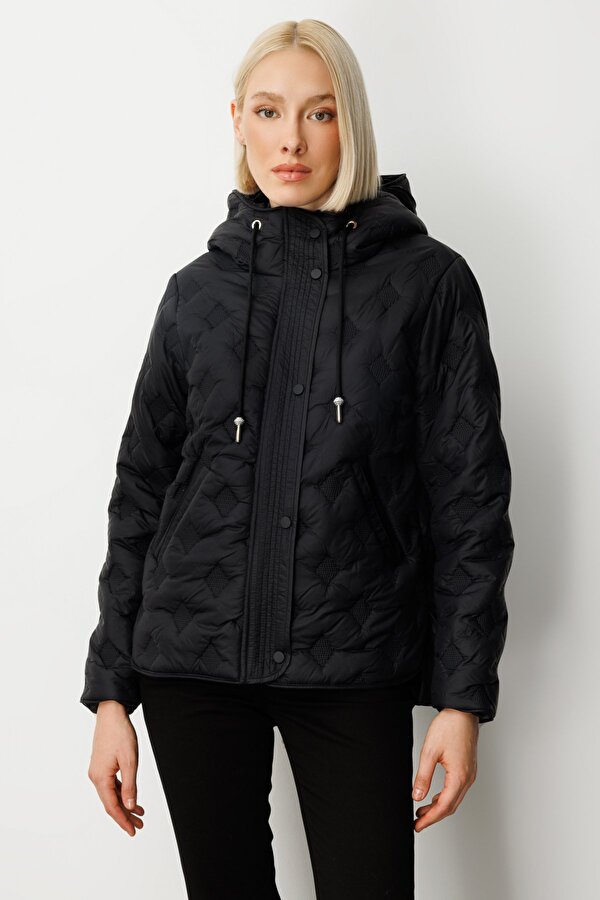 Kadın Kapüşonlu Şişme Mont 6601 Siyah