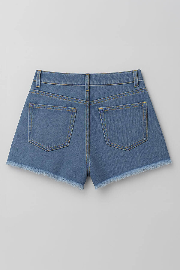 Kadın Yüksek Bel Kemerli Jean Şort Etek