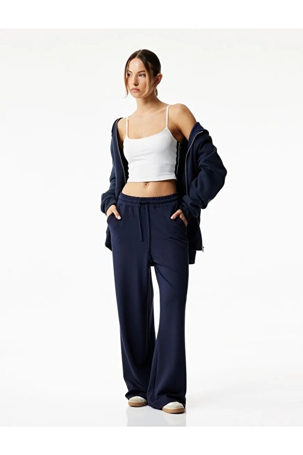 Oversize Yüksek Bel Cep Detaylı Geniş Paça Kadın Eşofman Altı 6WAK40125NK