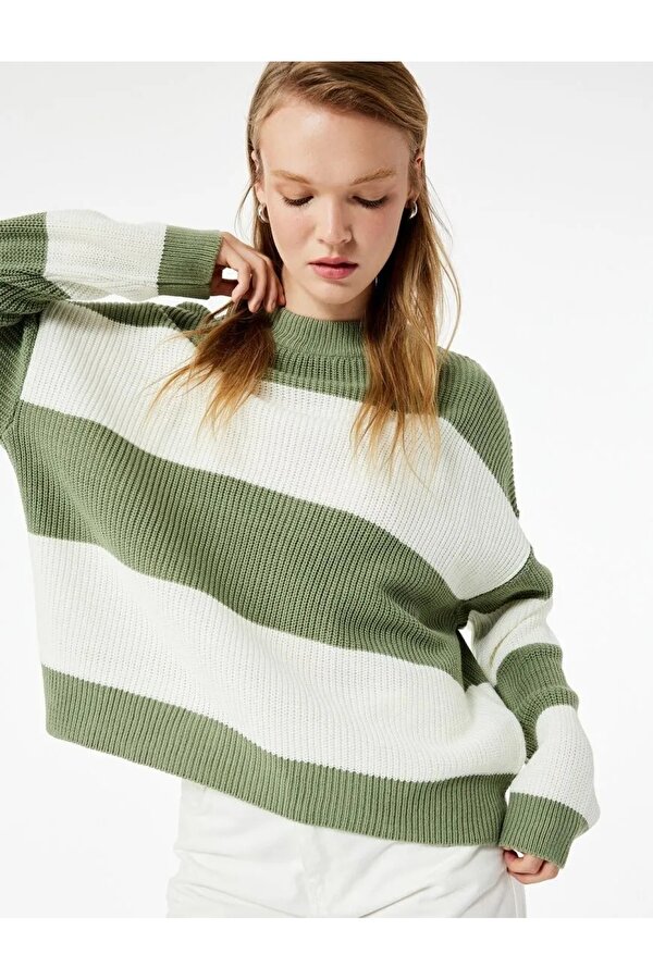 Bisiklet Yaka Renk Bloklu Kadın Triko Kazak 6WAL90036HT