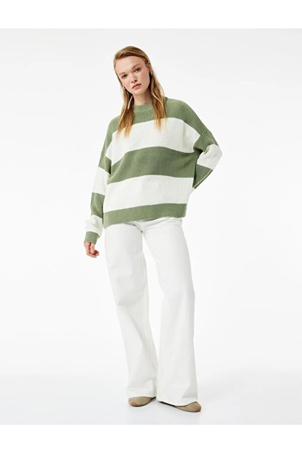 Bisiklet Yaka Renk Bloklu Kadın Triko Kazak 6WAL90036HT