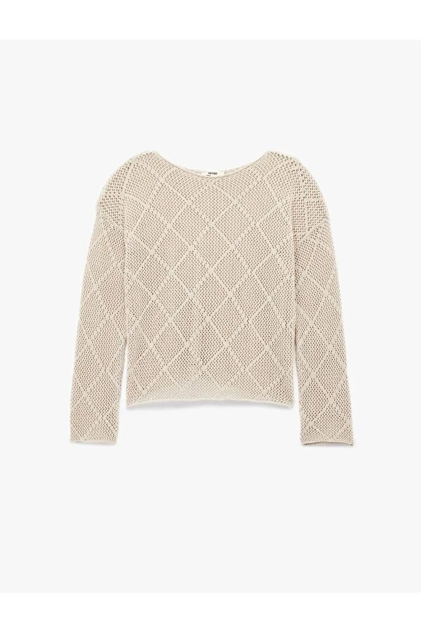 Kayık Yaka Uzun Kollu Triko Ajurlu Kadın Kazak 6WAK90326HT