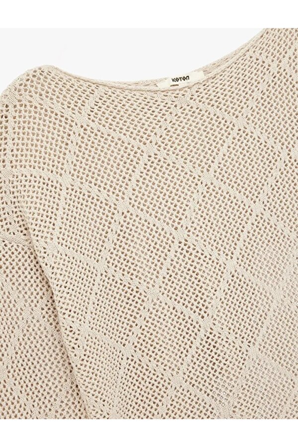 Kayık Yaka Uzun Kollu Triko Ajurlu Kadın Kazak 6WAK90326HT