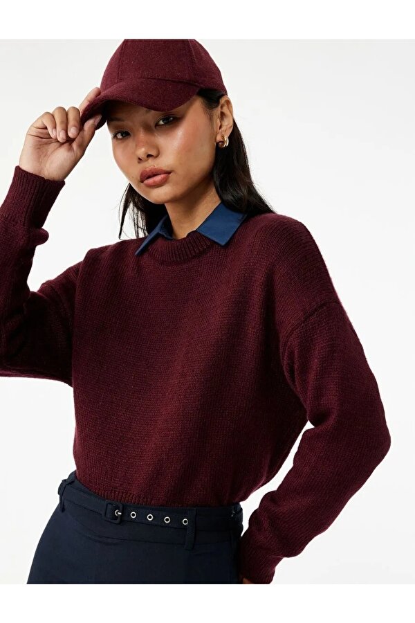 Bisiklet Yaka Asimetrik Kesim Kadın Triko Kazak 6WAL90041HT