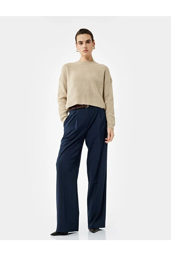 Bisiklet Yaka Triko Kadın Basic Kazak 6WAK90025HT