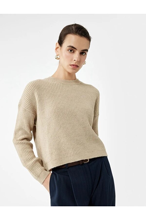 Bisiklet Yaka Triko Kadın Basic Kazak 6WAK90025HT