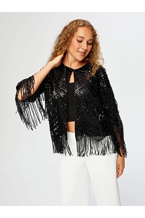 Saçaklı Payetli Kadın Abiye Ceket UW26CKT001